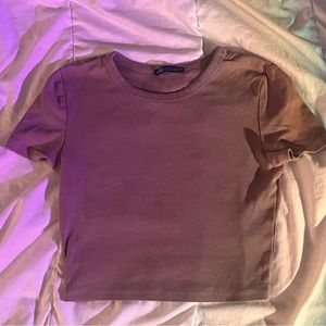 Zara Brown cropped stretched tee shirt size small
